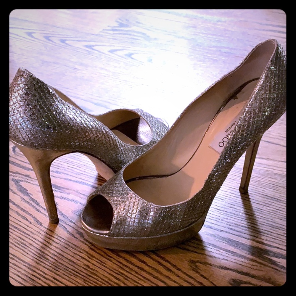 Jimmy Cho Champagne Glitter heels size 38.5